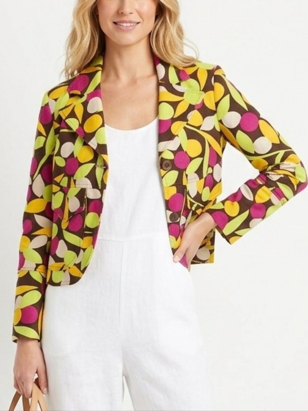 IDEOLOGY Colorful Geometric Print Blazer Jacket Size 8 Linen Cotton Blend